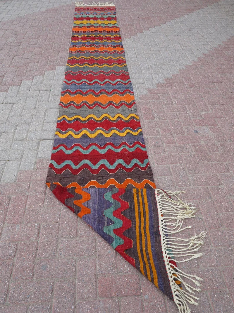 Vintage Turkish Kilim Runner - 188"x 26.5" , #376