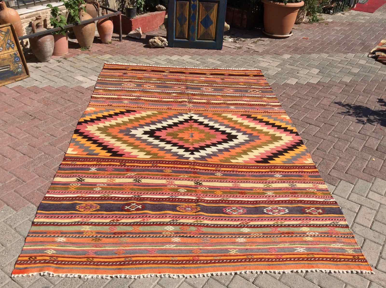 Turkish Kilim, Area Kilim, Vintage Kilim, Oushak Kilim, 50x110 inches Orange 2024 Kilim, Turkey Kilim, Bedroom Kilim, 11607