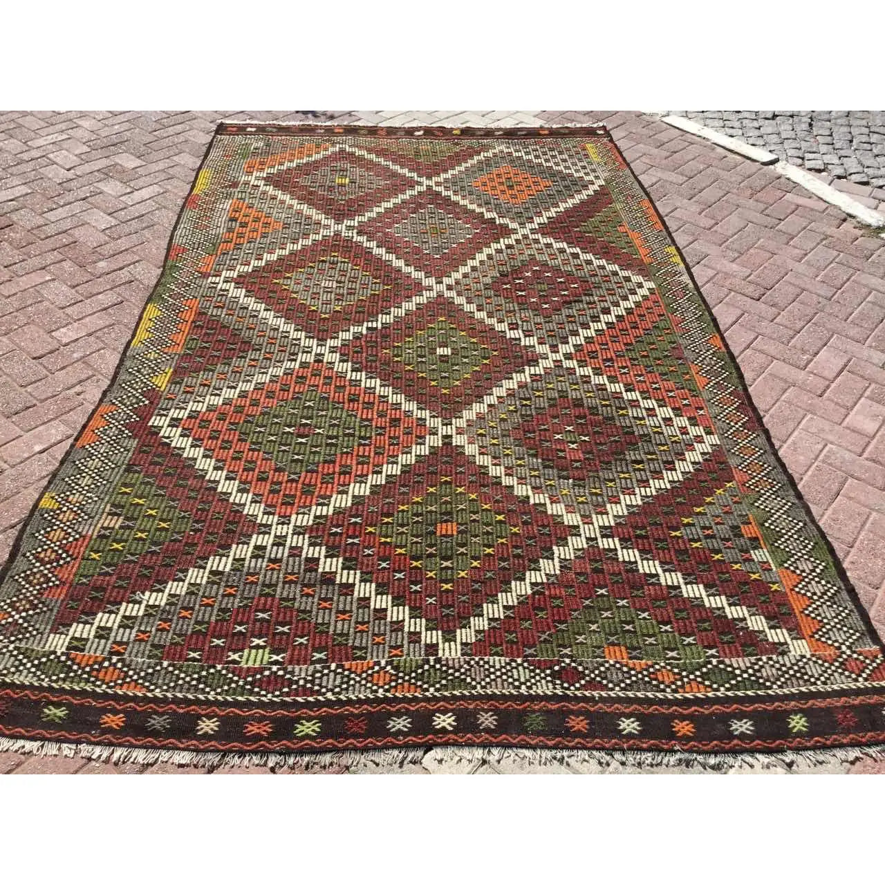 Vintage Embroidered Kilim Rug 