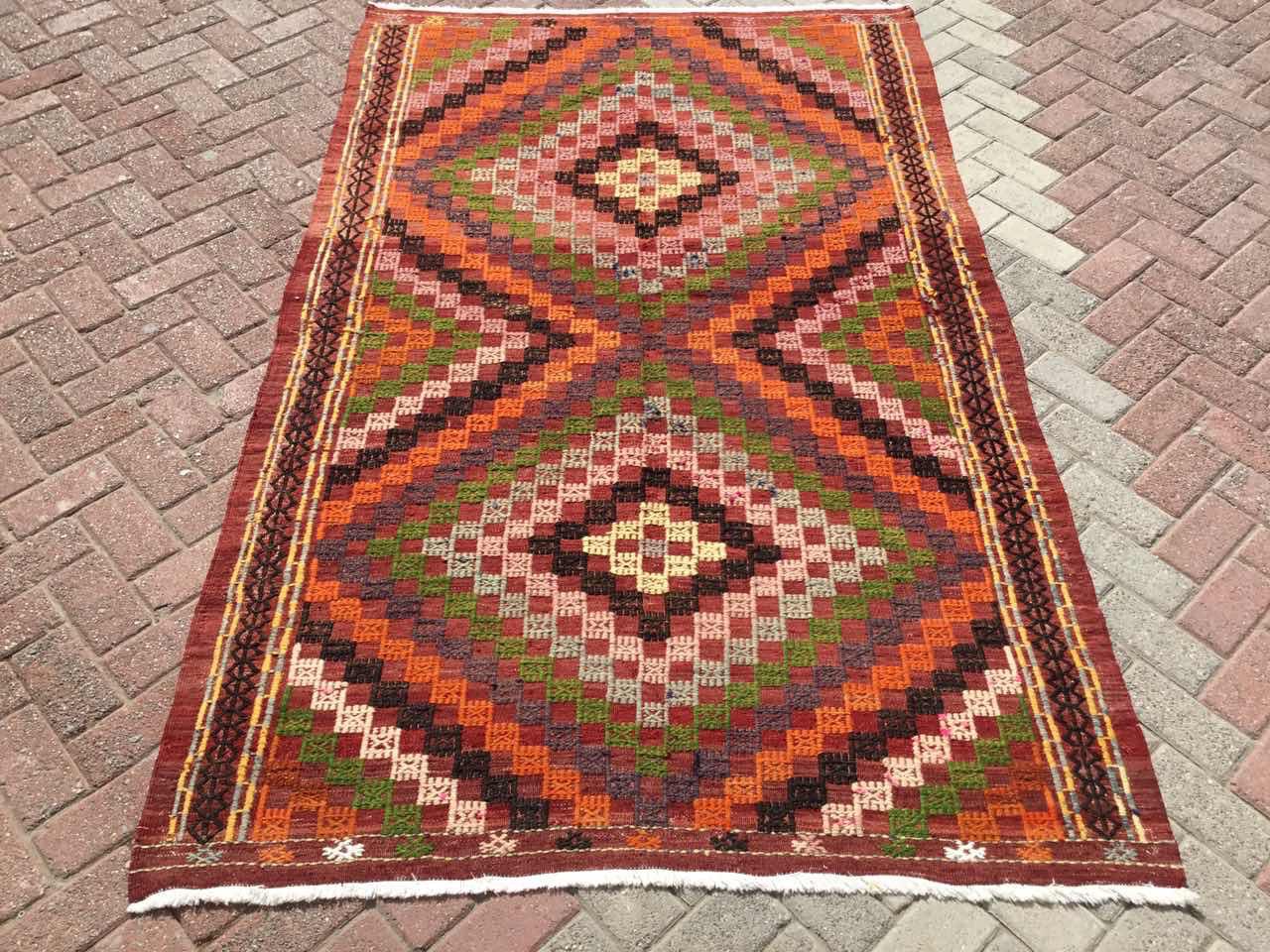 Vintage Kilim, Area outlet Kilim, Turkish Kilim, Oushak Kilim, 61x83 inches Beige Kilim, Wool Kilim, Floor Kilim, Indoor Kilim, 10055