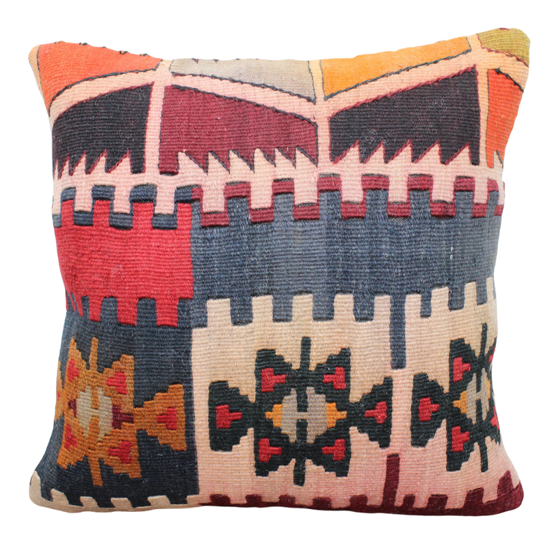 Turkish Kilim Pillow  - 15.5"x15.5" #123