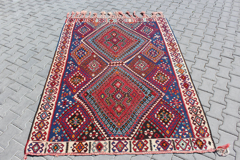 Vintage Turkish Kilim Rug - 63"x 86.5" , #461