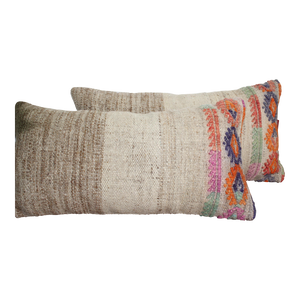 Turkish Vintage Kilim  Pillow ( Set of 2)  - 12.5"x23.5", #128