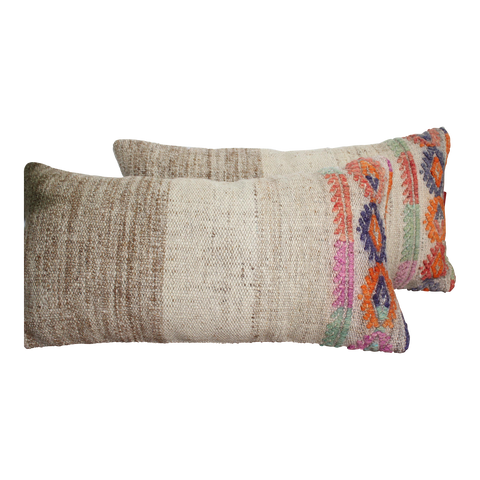 Turkish Kilim  Pillow ( set of 2) - 10" x 20" , #133