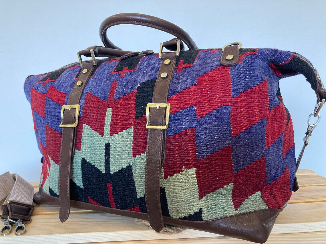 【Turkey vintage】Kilim 2way Shoulder-bag Klim Shoulder Bag, bohemian bag, bag, red, yellow, grey