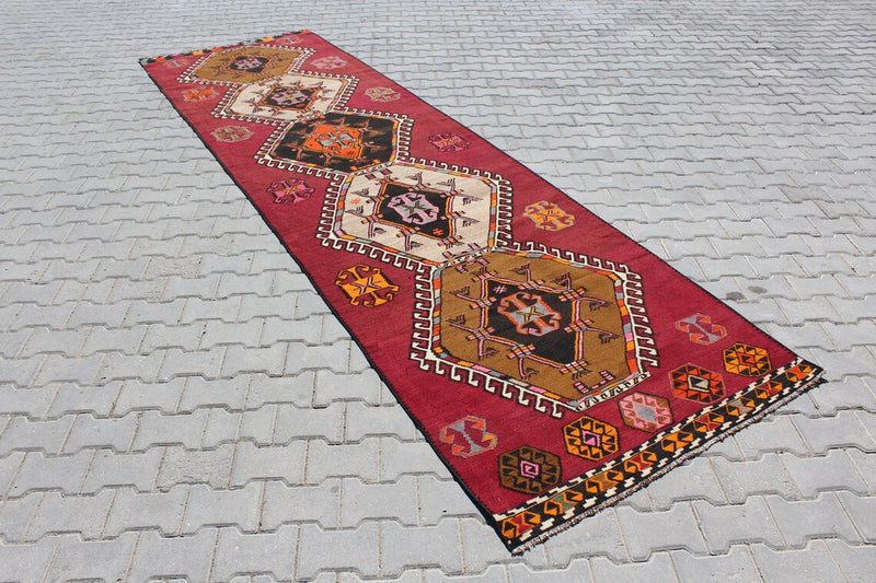 Vintage Turkish Kilim Runner - 168.5"x 48", #385