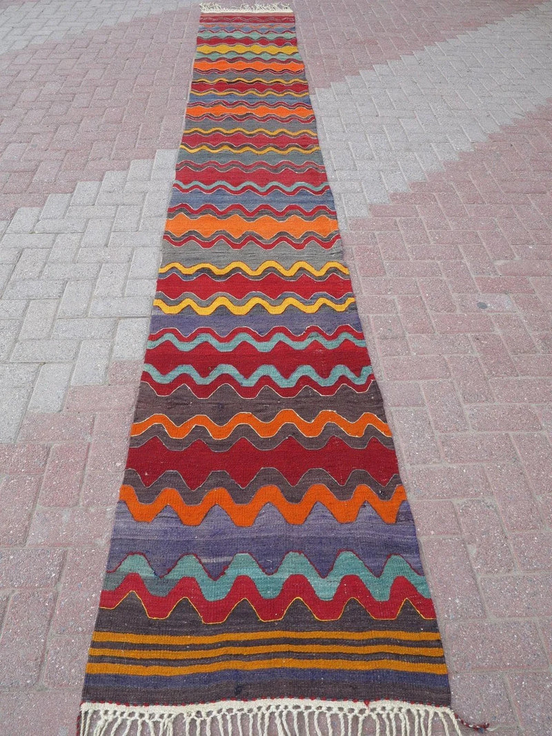 Vintage Turkish Kilim Runner - 188"x 26.5" , #376