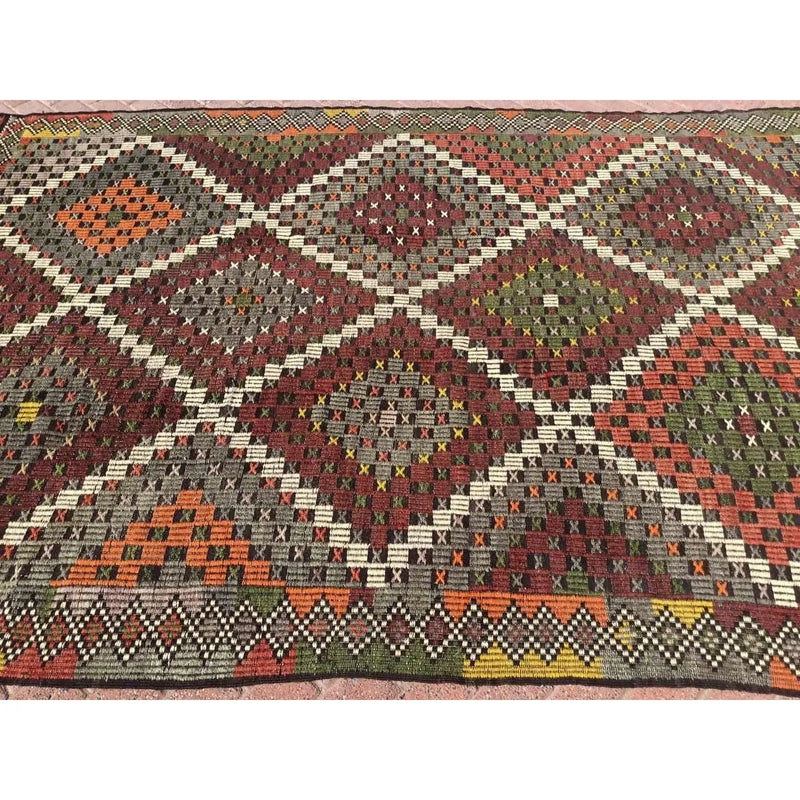 Vintage Embroidered Kilim Rug " Rebecca"  - 81" X 134" #846