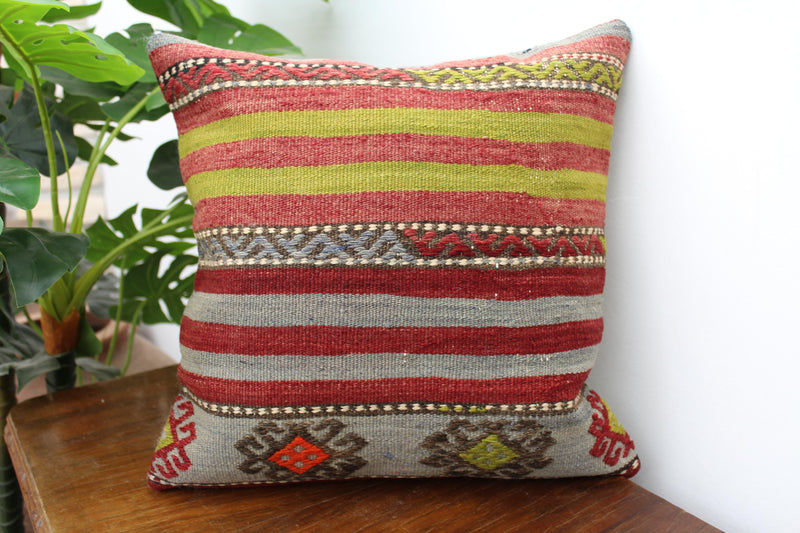 Turkish Kilim Pillow - 16"x16", #116