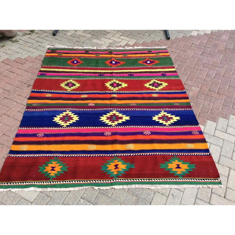 Vintage Turkish Kilim Rug 87.5" x 72.5" #900