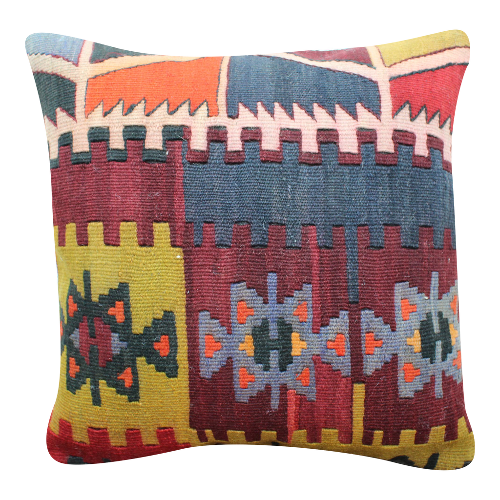 Turkish Kilim Pillow - 16"x16", #120