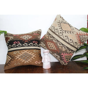 (Set of 2) Kilim Pillow 16" x 16", #26